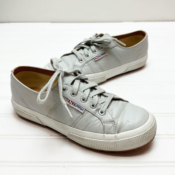 Superga light gray leather lace up sneakers 38 - Picture 3 of 10